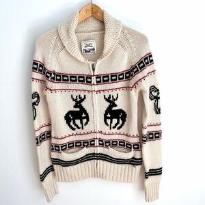 Aritzia TNA - 100% Lambswool Cowichan Sweater - Deer Knit Zip - Size L